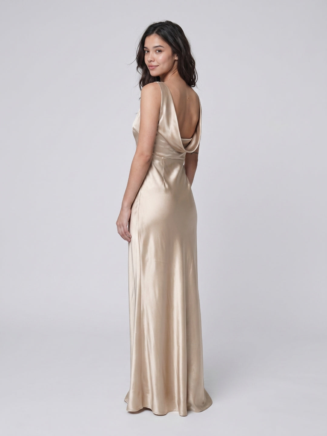 Sand Satin Sheath Scoop Neck Backless Floor-Length Bridesmaid Dress - Curvevia