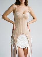 Sand Satin Sheath V-Neck Backless Short Homecoming Dress with Pleating - Curvevia