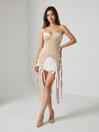Sand Satin Sheath V-Neck Backless Short Homecoming Dress with Pleating - Curvevia