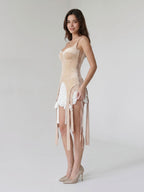 Sand Satin Sheath V-Neck Backless Short Homecoming Dress with Pleating - Curvevia