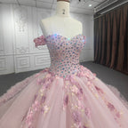 Quinceanera Ball Gown  Off-the-Shoulder  Sequined Pink Dress - Curvevia