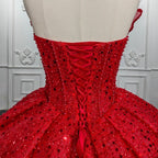 Quinceanera Ball Gown Red Sleeveless Sequined Dress - Curvevia