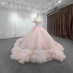 Quinceanera Ball Gown  Off-the-Shoulder  Sequined Pink Dress - Curvevia