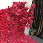 Red Quinceanera Dress Ball Gown Sequined Flowers - Curvevia
