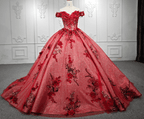 Red Flower  Off-the-Shoulder Quinceañera Dress - Curvevia