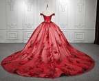 Red Flower  Off-the-Shoulder Quinceañera Dress - Curvevia