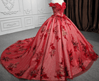 Red Flower  Off-the-Shoulder Quinceañera Dress - Curvevia
