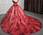 Red Flower  Off-the-Shoulder Quinceañera Dress - Curvevia