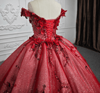 Red Flower  Off-the-Shoulder Quinceañera Dress - Curvevia