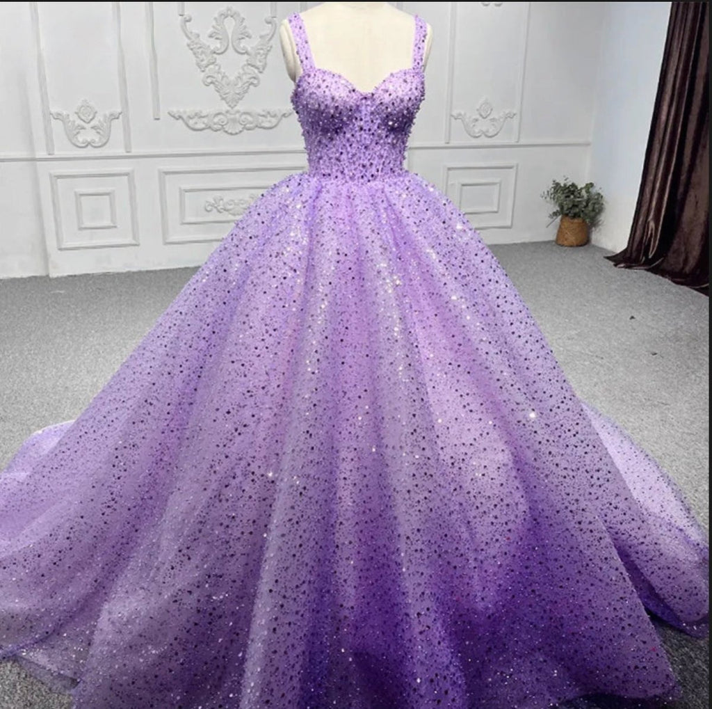 Purple Sweetheart Sequined Evening Party Dress - Curvevia