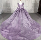 Purple Long Sleeve Full Gather Skirt A Line Party Ball Gown - Curvevia