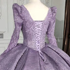 Purple Long Sleeve Full Gather Skirt A Line Party Ball Gown - Curvevia