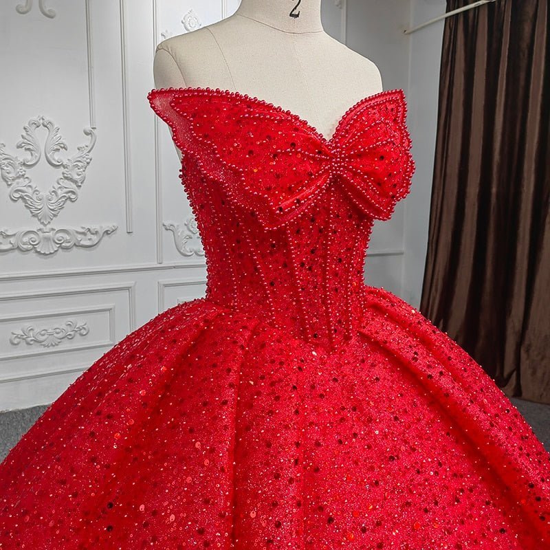 Quinceanera Ball Gown Red Sleeveless Sequined Dress - Curvevia