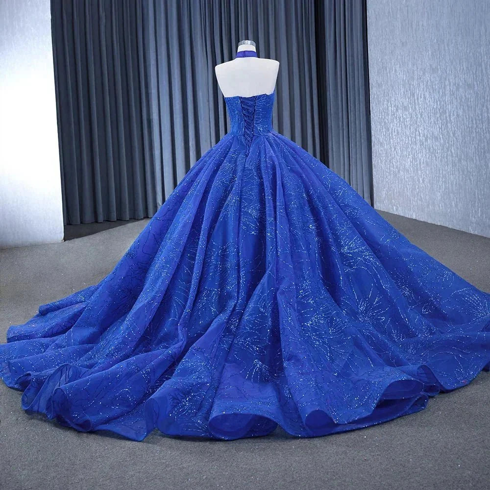 Royal Blue Ball Gown Halter Sleeveless Quinceanera Dress - Curvevia