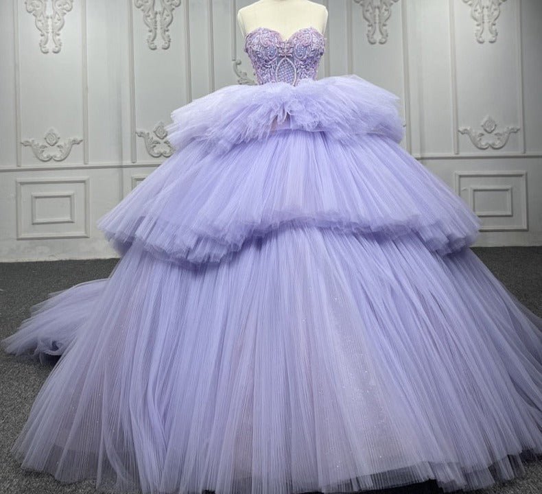 Quinceanera Dress  Strapless Ball Gown Crystal  Lavender - Curvevia