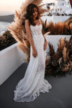 Sparkly A Line Sweetheart Mermaid Sequins Wedding Dresses - Curvevia
