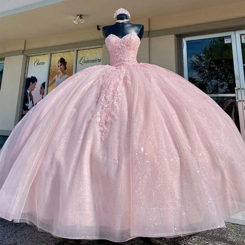 Sweetheart Pink Ball Gown Birthday Quinceanera Dresses - Curvevia