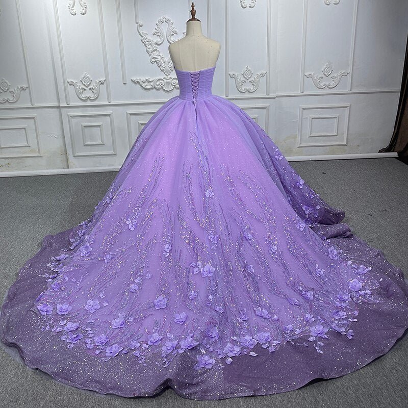 A Line Purple Lace Sweetheart With Corset Back Quinceanera Dresses - Curvevia
