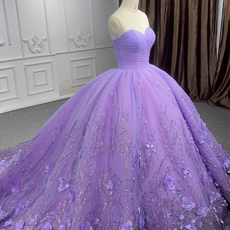 A Line Purple Lace Sweetheart With Corset Back Quinceanera Dresses - Curvevia