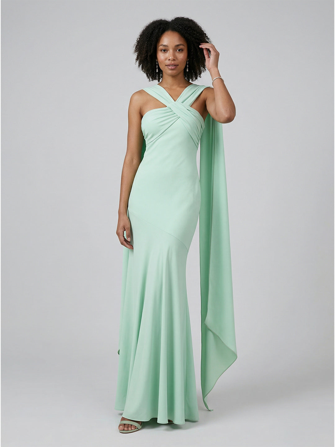 Sexy Mint Green Matte Satin Column Halter Neck Side Zip Ankle-Length Bridesmaid Dress - Curvevia