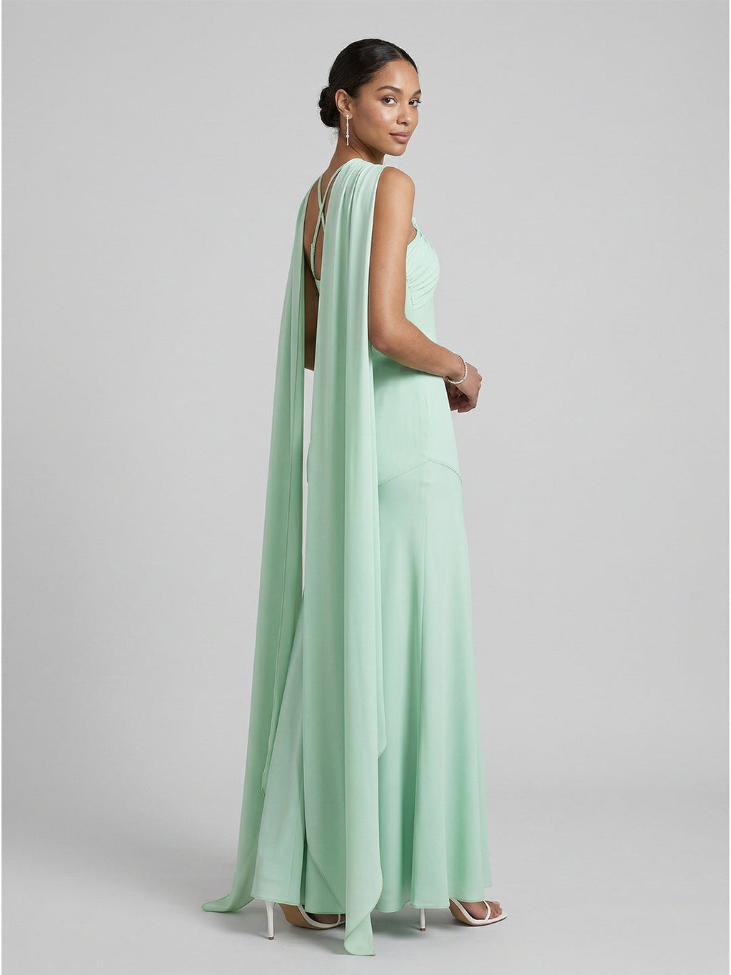 Sexy Mint Green Matte Satin Column Halter Neck Side Zip Ankle-Length Bridesmaid Dress - Curvevia