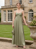 Sexy Sage Green Satin A-Line Sweetheart Neck Lace-up Ankle-Length Bridesmaid Dress - Curvevia