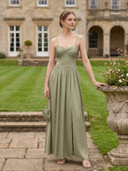 Sexy Sage Green Satin A-Line Sweetheart Neck Lace-up Ankle-Length Bridesmaid Dress - Curvevia