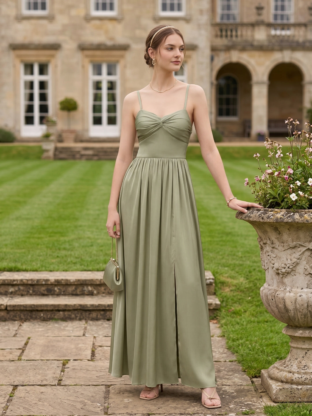 Sexy Sage Green Satin A-Line Sweetheart Neck Lace-up Ankle-Length Bridesmaid Dress - Curvevia