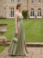 Sexy Sage Green Satin A-Line Sweetheart Neck Lace-up Ankle-Length Bridesmaid Dress - Curvevia