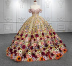Quinceanera Flower  Off-the-Shoulder Ball Gown Dress - Curvevia
