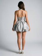 Silver Satin A-Line Halter Neckline Lace-Up Back Short Homecoming Dress with Sequins - Curvevia