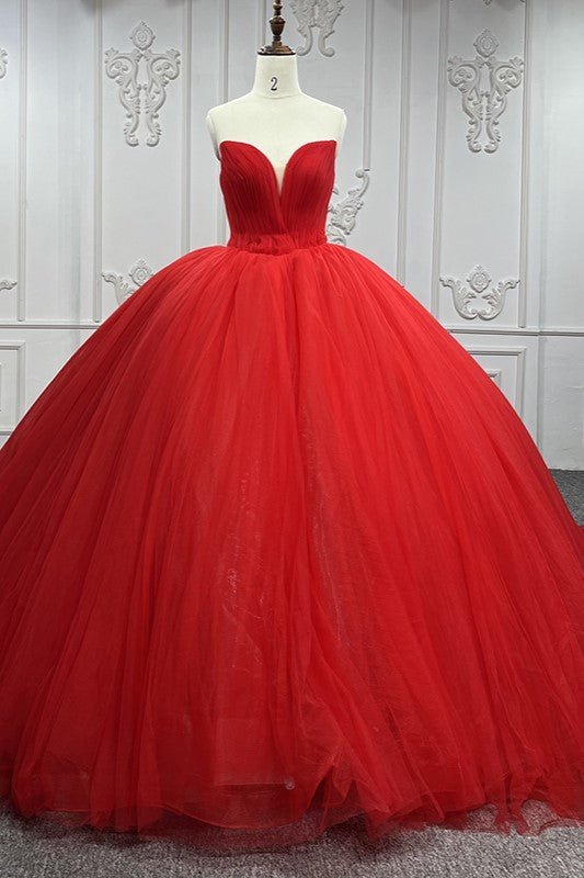 Quinceanera Dress Red Sweetheart Ruched  Prom Dresses Ball Gown - Curvevia