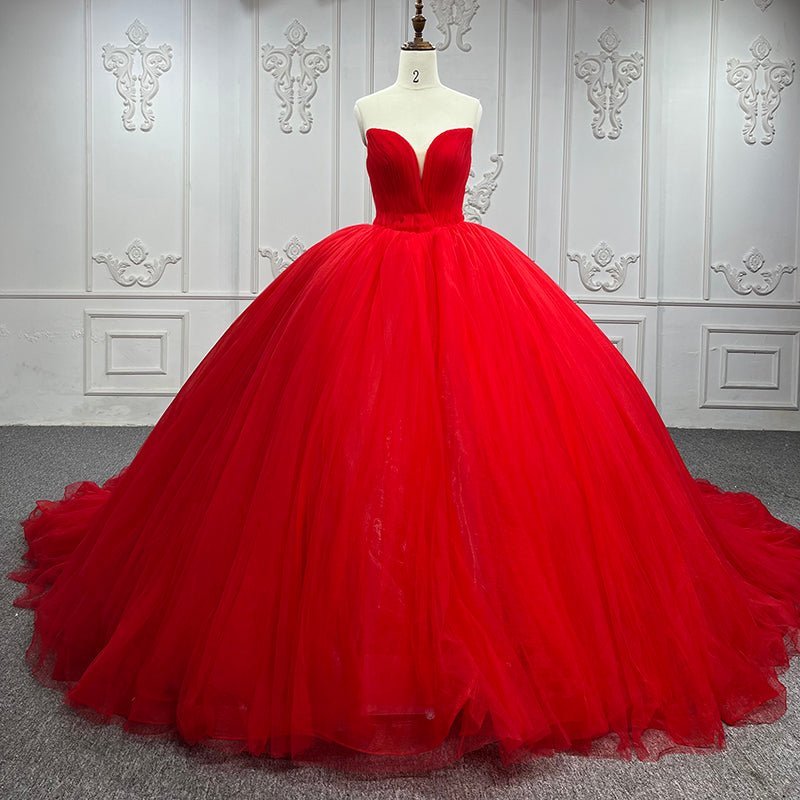 Quinceanera Dress Red Sweetheart Ruched  Prom Dresses Ball Gown - Curvevia