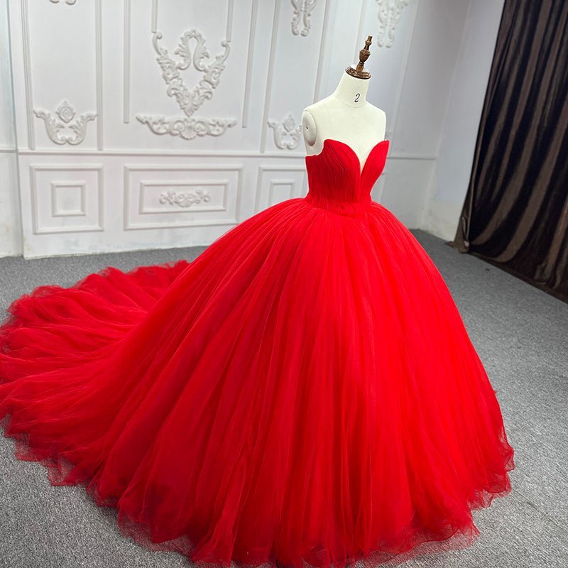 Quinceanera Dress Red Sweetheart Ruched  Prom Dresses Ball Gown - Curvevia