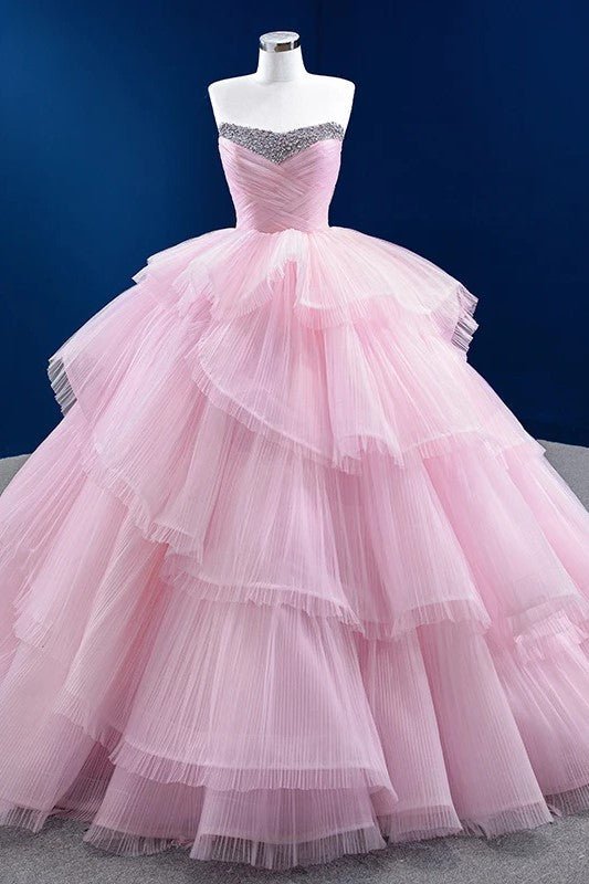 Quinceanera Dress Tiered Ball Gown Long Evening Dresses with Diamonds - Curvevia