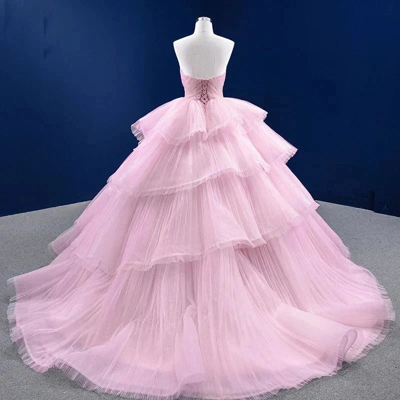 Quinceanera Dress Tiered Ball Gown Long Evening Dresses with Diamonds - Curvevia