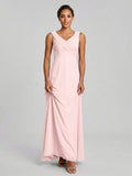 Simple Blushing Pink Chiffon A-Line V-Neck V-Back Ankle-Length Bridesmaid Dress - Curvevia