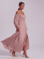 Simple Dusty Rose Chiffon A-Line Straight Neck Back Zip Ankle-Length Bridesmaid Dress - Curvevia