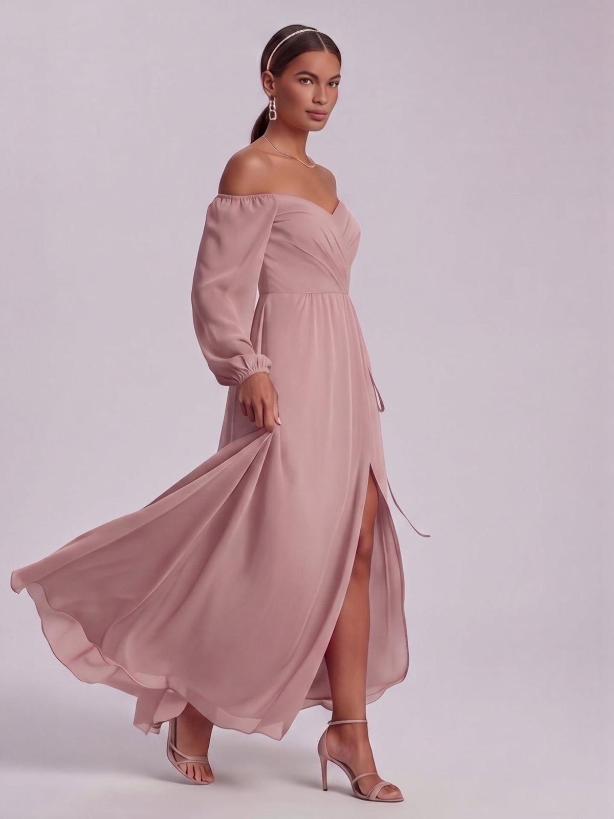 Simple Dusty Rose Chiffon A-Line Straight Neck Back Zip Ankle-Length Bridesmaid Dress - Curvevia
