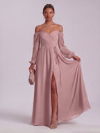 Simple Dusty Rose Chiffon A-Line Straight Neck Back Zip Ankle-Length Bridesmaid Dress - Curvevia