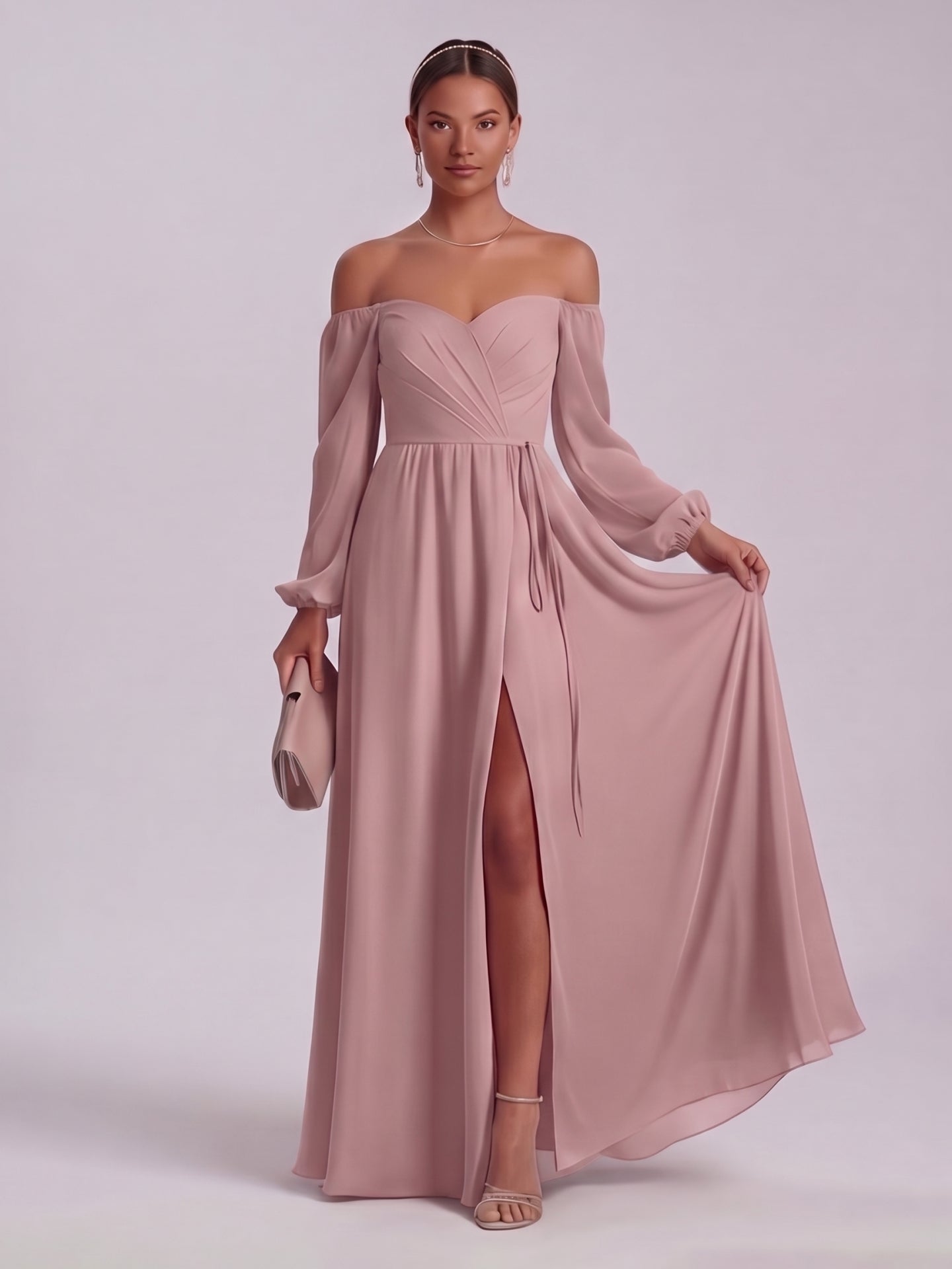 Simple Dusty Rose Chiffon A-Line Straight Neck Back Zip Ankle-Length Bridesmaid Dress - Curvevia