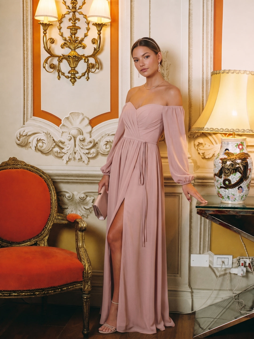 Simple Dusty Rose Chiffon A-Line Straight Neck Back Zip Ankle-Length Bridesmaid Dress - Curvevia