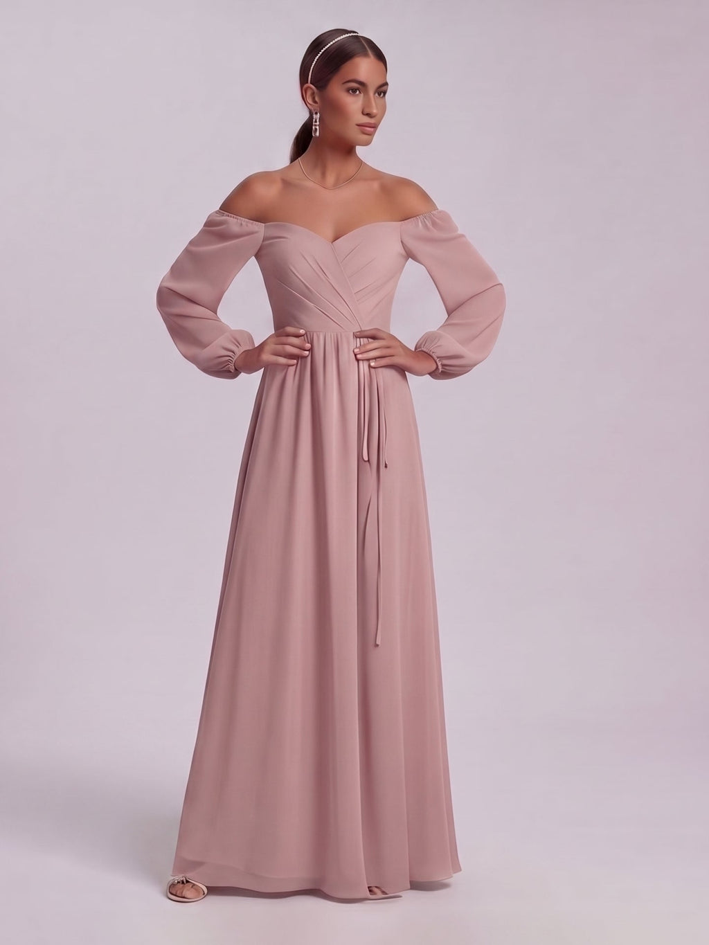 Simple Dusty Rose Chiffon A-Line Straight Neck Back Zip Ankle-Length Bridesmaid Dress - Curvevia