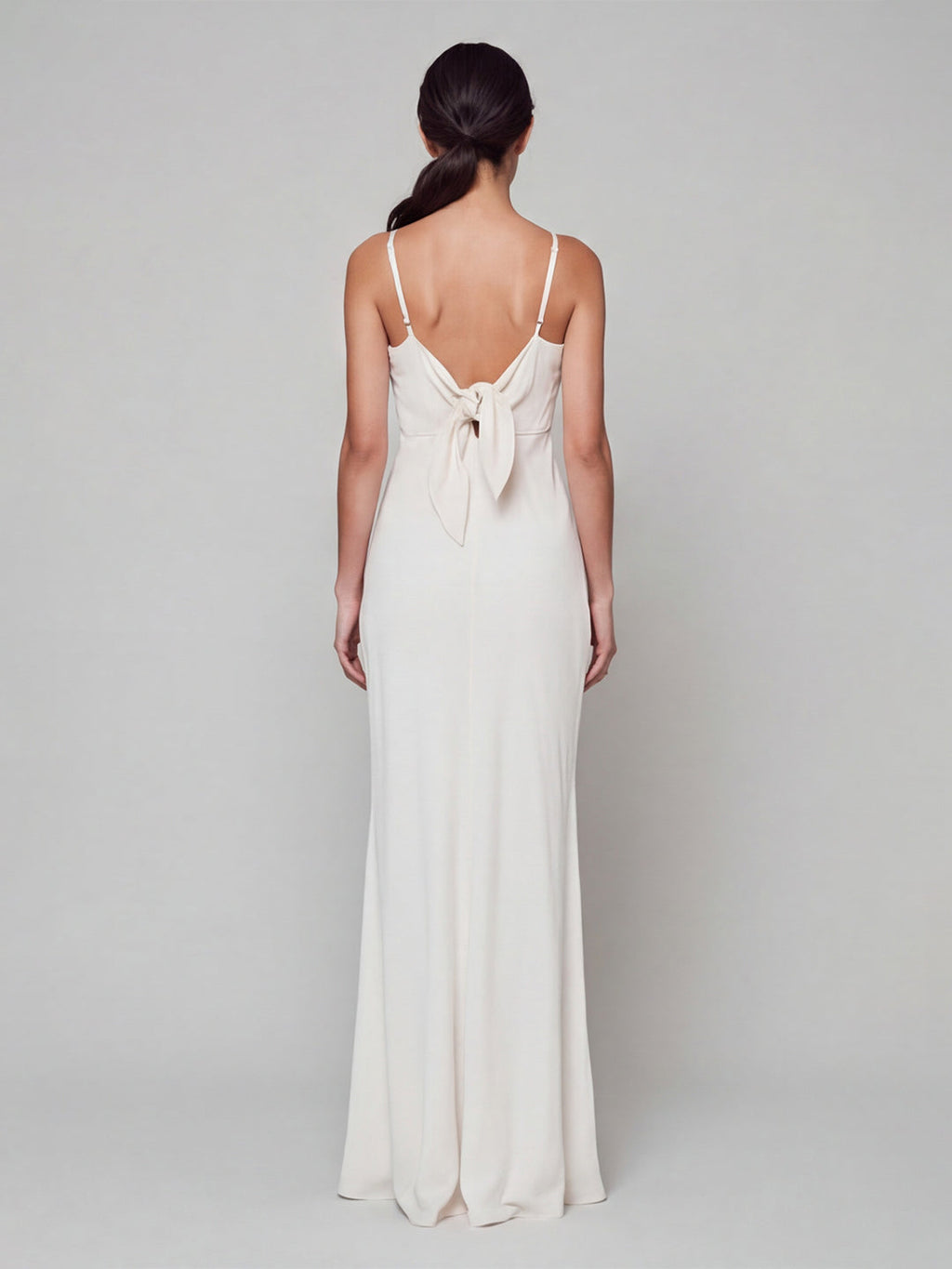 Simple White Satin A-Line V-Neck Backless Ankle-Length Bridesmaid Dress - Curvevia