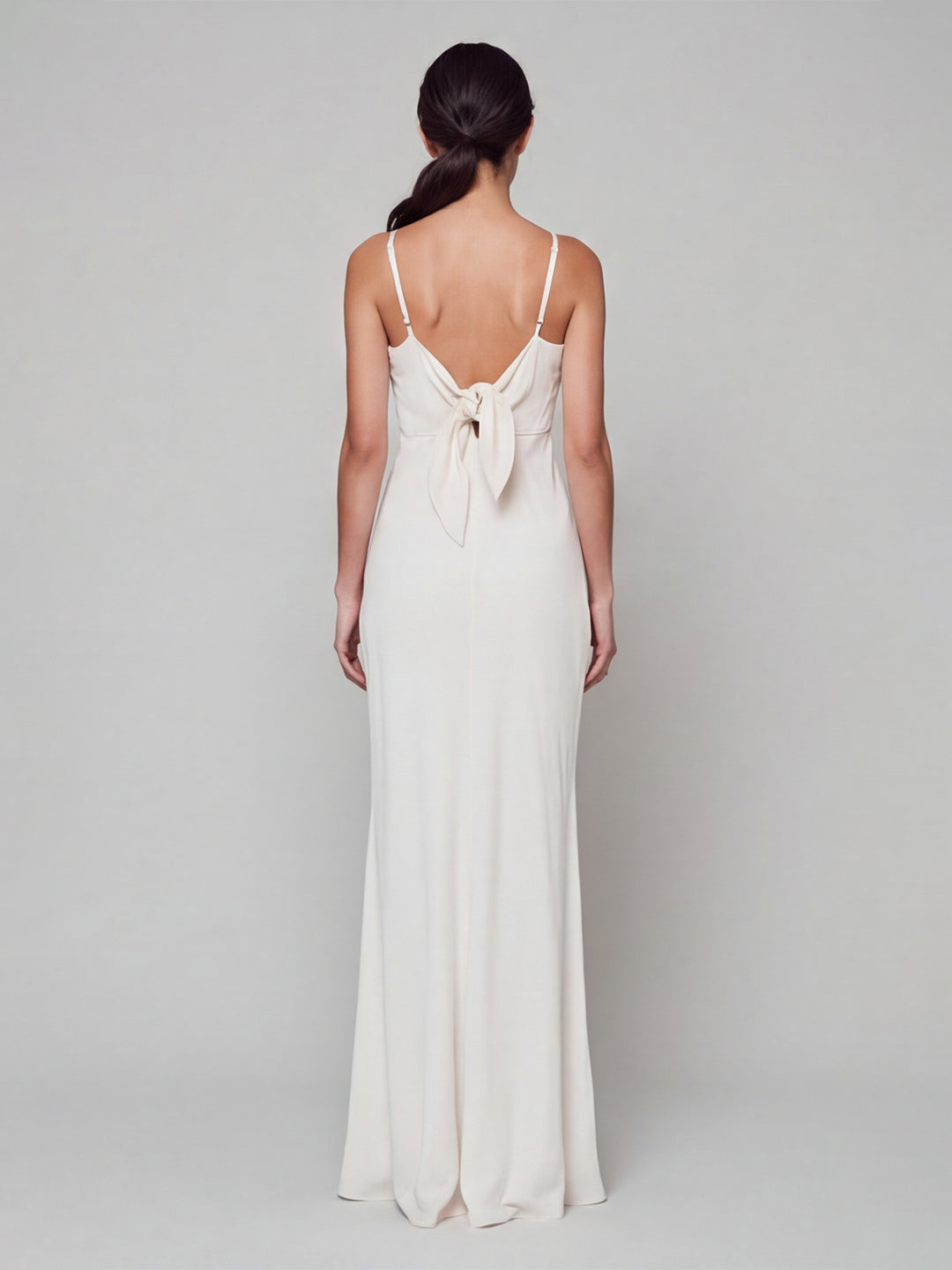 Simple White Satin A-Line V-Neck Backless Ankle-Length Bridesmaid Dress - Curvevia