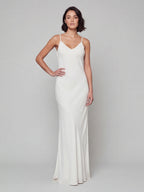 Simple White Satin A-Line V-Neck Backless Ankle-Length Bridesmaid Dress - Curvevia