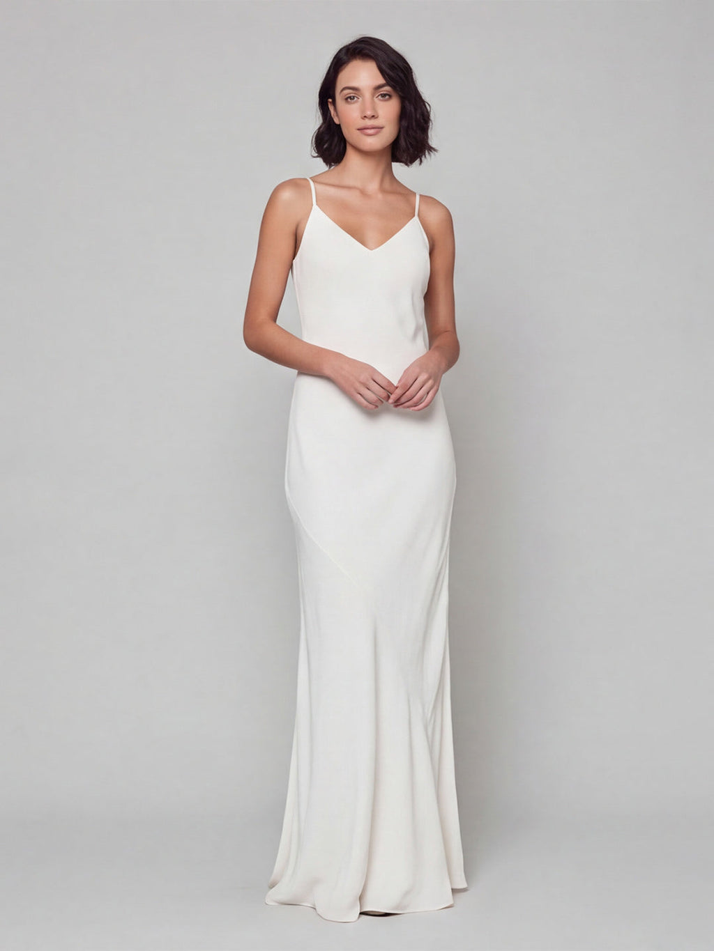 Simple White Satin A-Line V-Neck Backless Ankle-Length Bridesmaid Dress - Curvevia