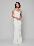 Simple White Satin A-Line V-Neck Backless Ankle-Length Bridesmaid Dress - Curvevia