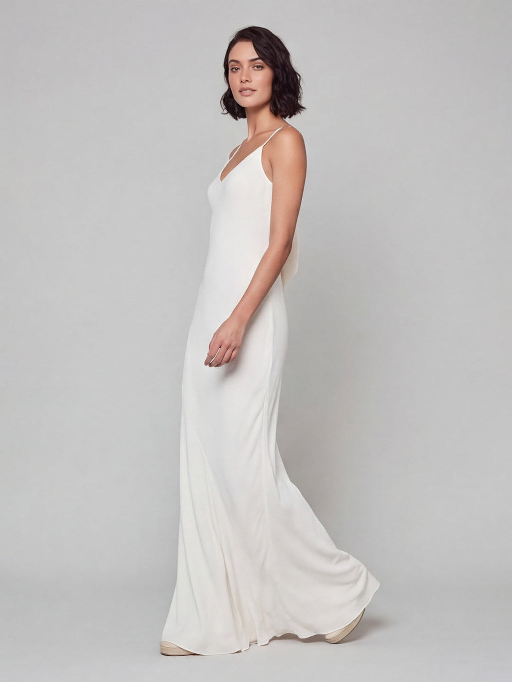 Simple White Satin A-Line V-Neck Backless Ankle-Length Bridesmaid Dress - Curvevia
