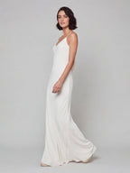 Simple White Satin A-Line V-Neck Backless Ankle-Length Bridesmaid Dress - Curvevia